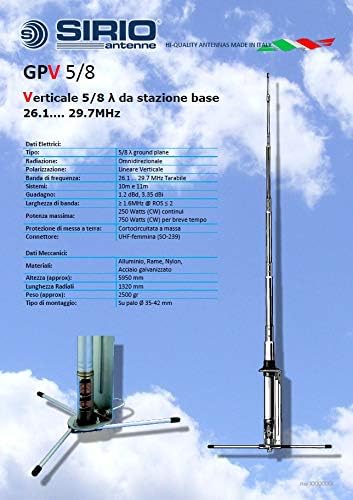 Sirio GPV-27 5/8 Antenna da Base CB 26 - 29 MHZ